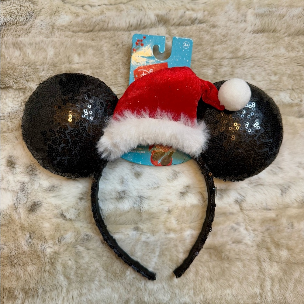 *NWT* Girls’ Disney Black Sequin Mouse Ears with Red Santa Hat